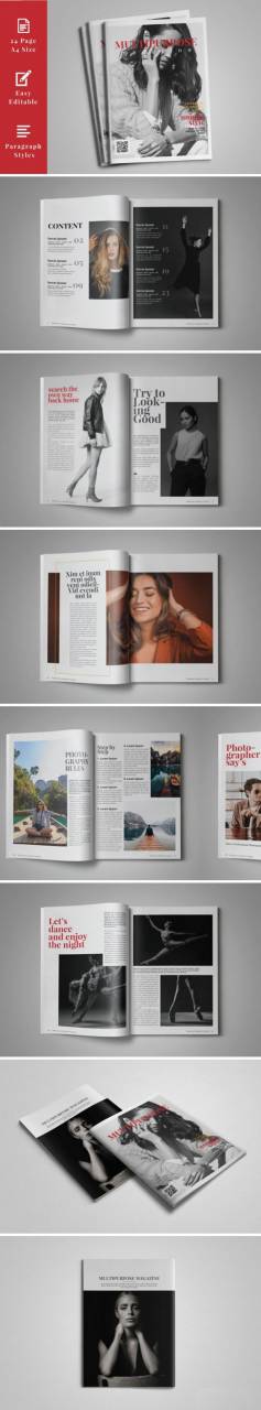 indesign5教程-indesign排版模板24个页面A4尺寸的女性时尚服装品牌杂志