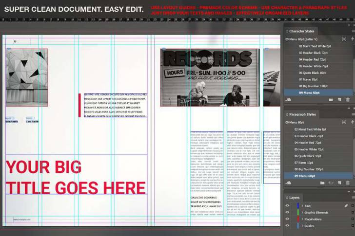 indesign 升级-indesign排版模板24种独特布局的高端时尚黑白风格的建筑