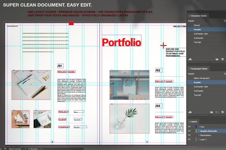 indesign使用方法-indesign排版模板22种独特布局的红色瑞士主题企业项