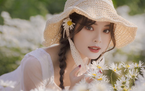 摄影RAW原图下载-花间草帽美女人像RAW原片，调色修图练习素材