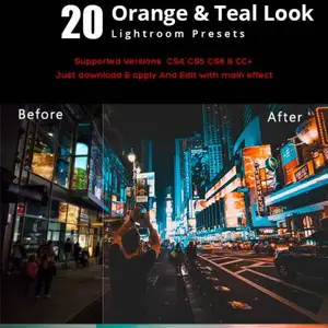 [人文旅行-lr预设]ins流行色orange  teal (青橙色调)城市夜景街拍电影色调Lightroom预设