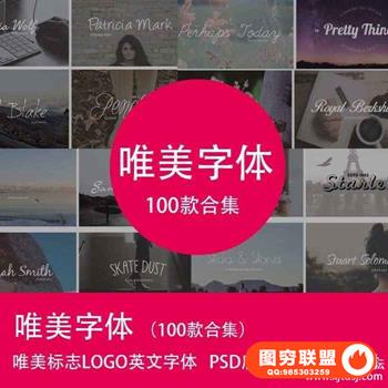 100款合集 唯美标志LOGO英文字体PSD分层店铺水印设计素
