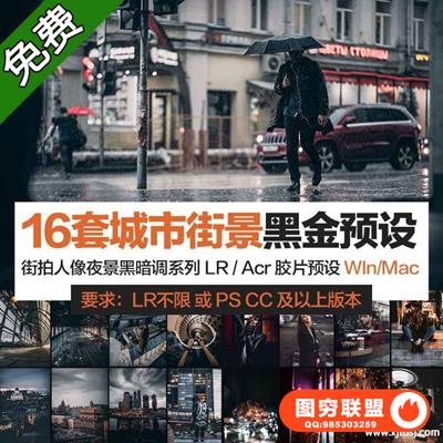 工业风城市黑金夜景旅街拍胶片人像LR预设+LUT预设/PS/PR/AE/FCP