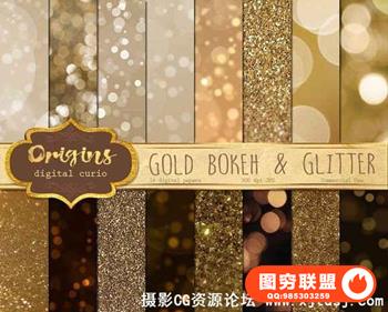 16个数字黄金背景虚化散景叠加合成背景