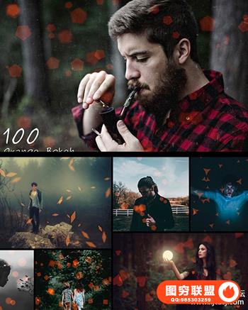 100张高清橙色散景光斑叠加合成背景素材