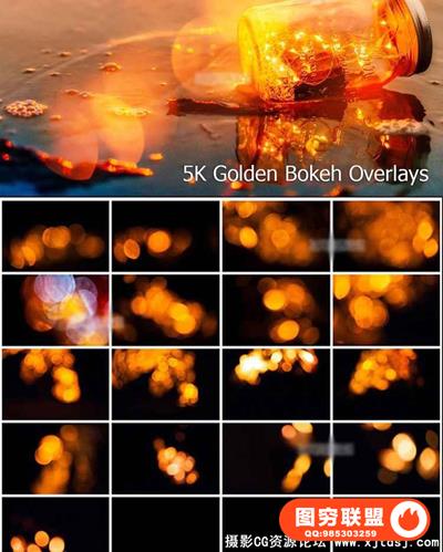 5K金色散景光斑镜头光晕叠加合成前景素材 Golden Bokeh Overlays