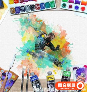 水彩画PS动作 Watercolor Artist Photoshop Action(附教程)