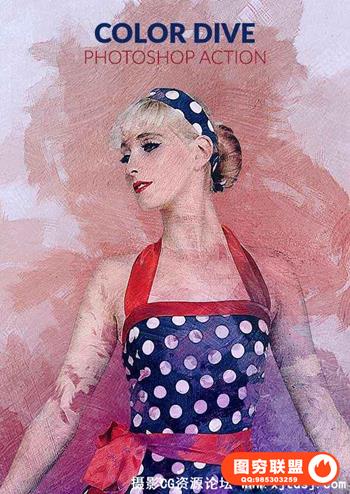 水彩绘涂PS动作 Color Dive Photoshop Action(附视频教程)