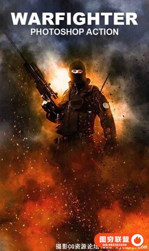 烟雾/火/粒子爆炸PS动作 Warfighter Photoshop Action(附教程)