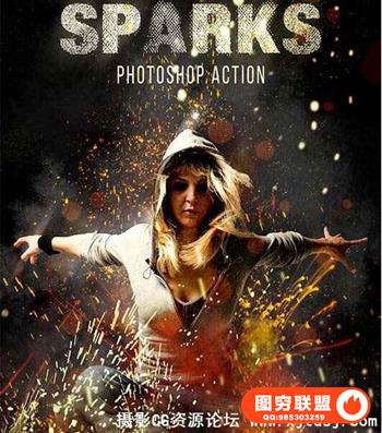 火花飞溅PS动作 Sparks Photoshop Action（附视频教程）