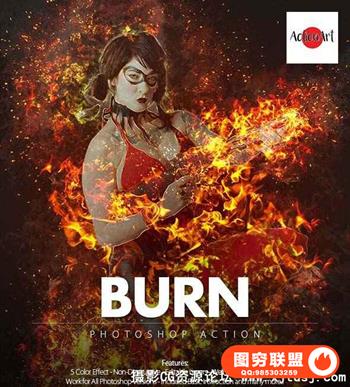 超酷火焰烟雾PS动作 Burn Photoshop Action(附视频教程) -