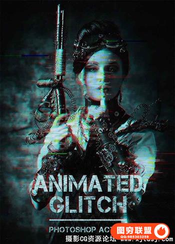 GIF信号干扰动画PS动作 Animated Glitch - PS Action(附视频教程)