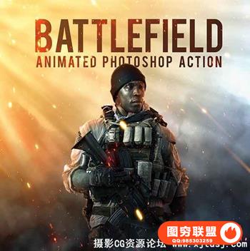 GIF战争海报PS动作 Battlefield - Animated Photoshop Action(附教程)