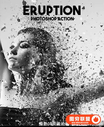 三维碎片爆炸飞溅动作 Eruption Photoshop Action