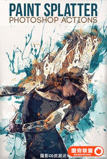 油漆水墨飞溅PS特效动作 Paint Splatter Photoshop Actions(附视频)