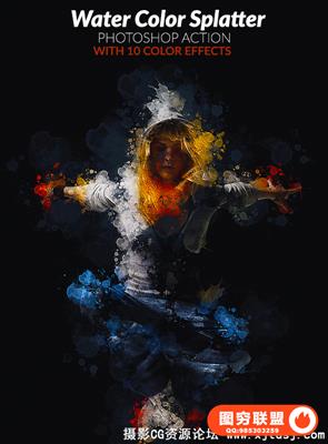 水彩飞溅PS特效动作 Water Color Splatter(附视频教程)