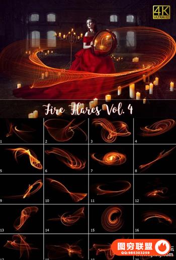 4K 级魔幻火焰圈环图形素材 4K Fire Flares Overlays Vol. 4【PNG,JPG】