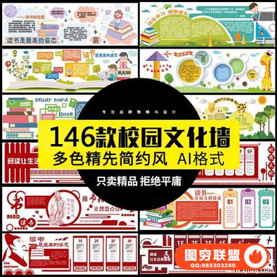 学校展板教育宣传幼儿园学习园地校园文化墙AI矢量设计素材模板