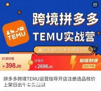 大鹏出海·拼多多跨境temu运营指导开店注册选品核价上架日出千单实战课价值398元-