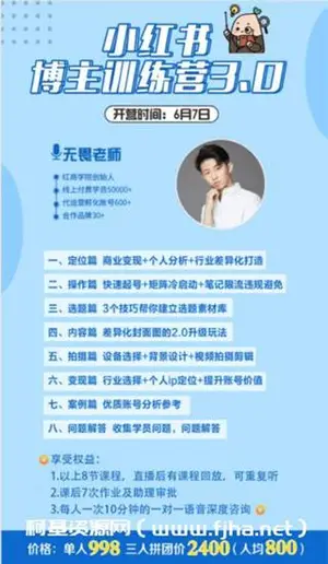 红商学院：小红书博主训练营3.0价值998元