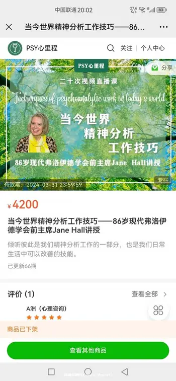 [完结]当今世界精神分析工作技巧——86岁现代弗洛伊德学会前主席Jane Hall讲授