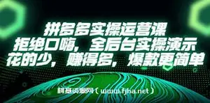拼多多实操运营课：拒绝口嗨，全后台实操演示