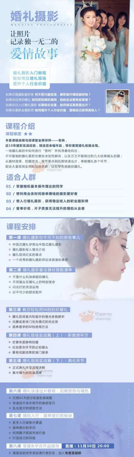 婚礼摄影:记录独一无二的爱情+青春少女拍摄指南[蜂鸟微课堂]老纳