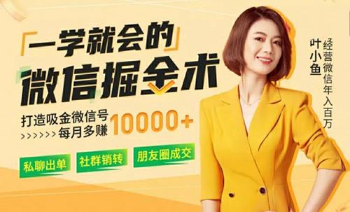 叶小鱼一学就会的微信掘金术,打造吸金微信号每月多赚1万