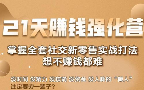 21天赚钱强化营，掌握全套社交新零售实战打法