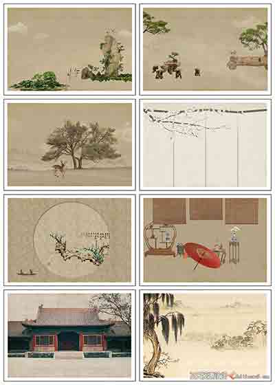 影楼工笔画复古PSD素材50款(赠送10款工笔画溶图背景)