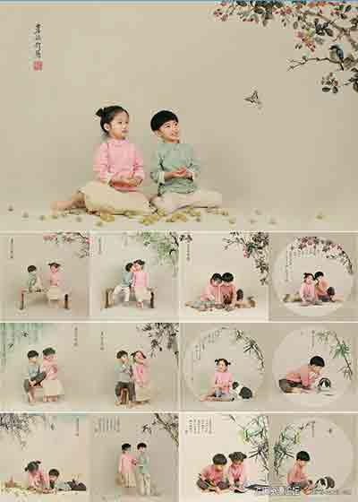 [儿童]影楼中国古风童趣儿童工笔画系列-《青梅竹马》13P