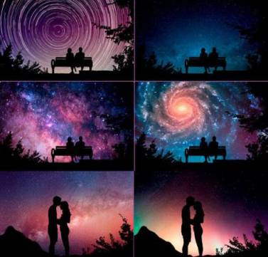 高清浩瀚星空夜空剪影叠加合成素材(附PS动作)Night Sky Silhouette Action