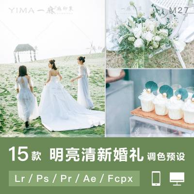 15款LR预设婚礼人像跟拍小清新唯美FCPX达芬奇PS手机APP滤镜PR调色LUT预设