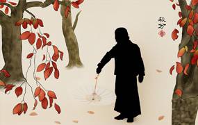 中国风古风24节气儿童古装复古工笔画背景psd模板