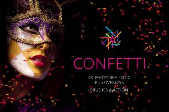 48款高清婚礼五彩纸屑叠加合成素材(附五彩纸屑笔刷和合成动作)