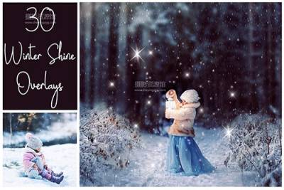 35张高清冬季魔法星光闪耀和雪花叠加合成前景素材