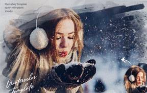 水彩画效果模板 智能对象PSD模板Watercolor from Photo