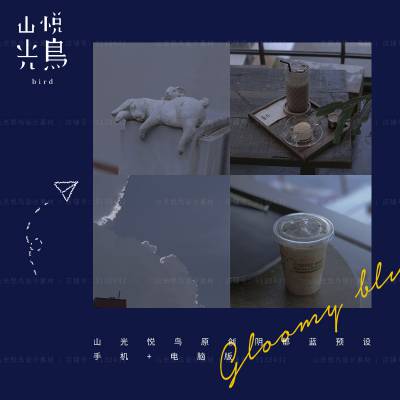 lr预设山光悦鸟阴郁蓝GR蓝静物预设网红预设