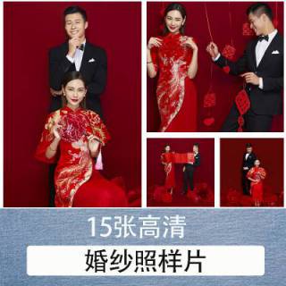婚纱影楼中式国风秀禾纯红色背景高清放大样册+样片