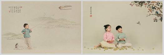 中国风可爱儿童工笔画PSD素材