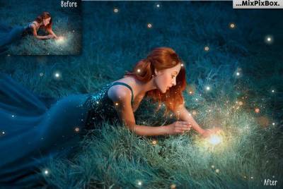 20张浪漫唯美泛光微光光斑金色萤火虫粒子光效后期合成素材