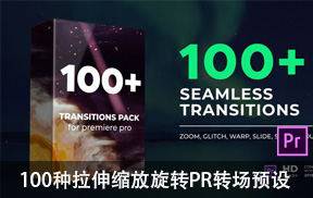 100种拉伸缩放旋转干扰抖动平移无缝视频PR转场预设