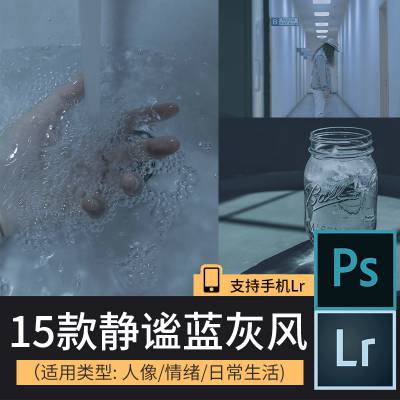 lr预设静谧蓝情绪中性灰物理光GR蓝人像PS滤镜