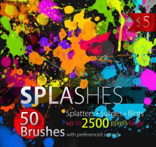 50组水彩油漆喷溅飞溅印迹涂抹高清PS笔刷