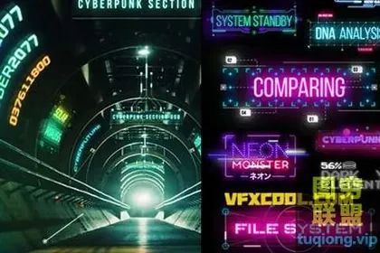 [AE脚本]160种科技感赛博朋克霓虹发光文字标题字幕条动画 Cyberpunk