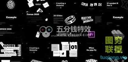 [PR预设]20个黑白创意现代字体文本标题字幕条排版动画