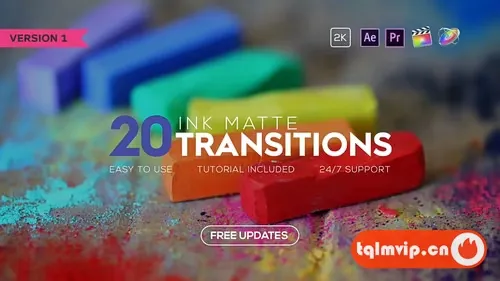 [FCPX插件]视频素材/20组彩色水墨遮罩过渡转场动画 INK Transitions