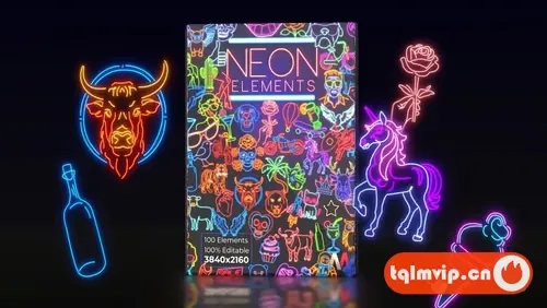 [AE模板]AE模板,视频素材-100个各种图案元素霓虹发光图形动画包V2