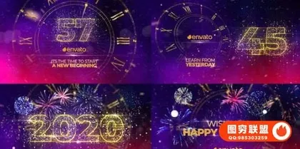 [AE模板]年农历庚子鼠年炫酷粒子时钟倒计时新年快乐片头