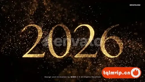 [AE模板]2026新年金色粒子60秒数字倒计时动画片头